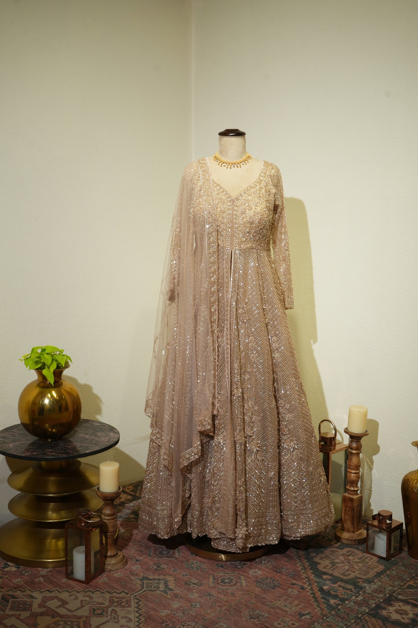 Golden Long Jacket Lehenga
