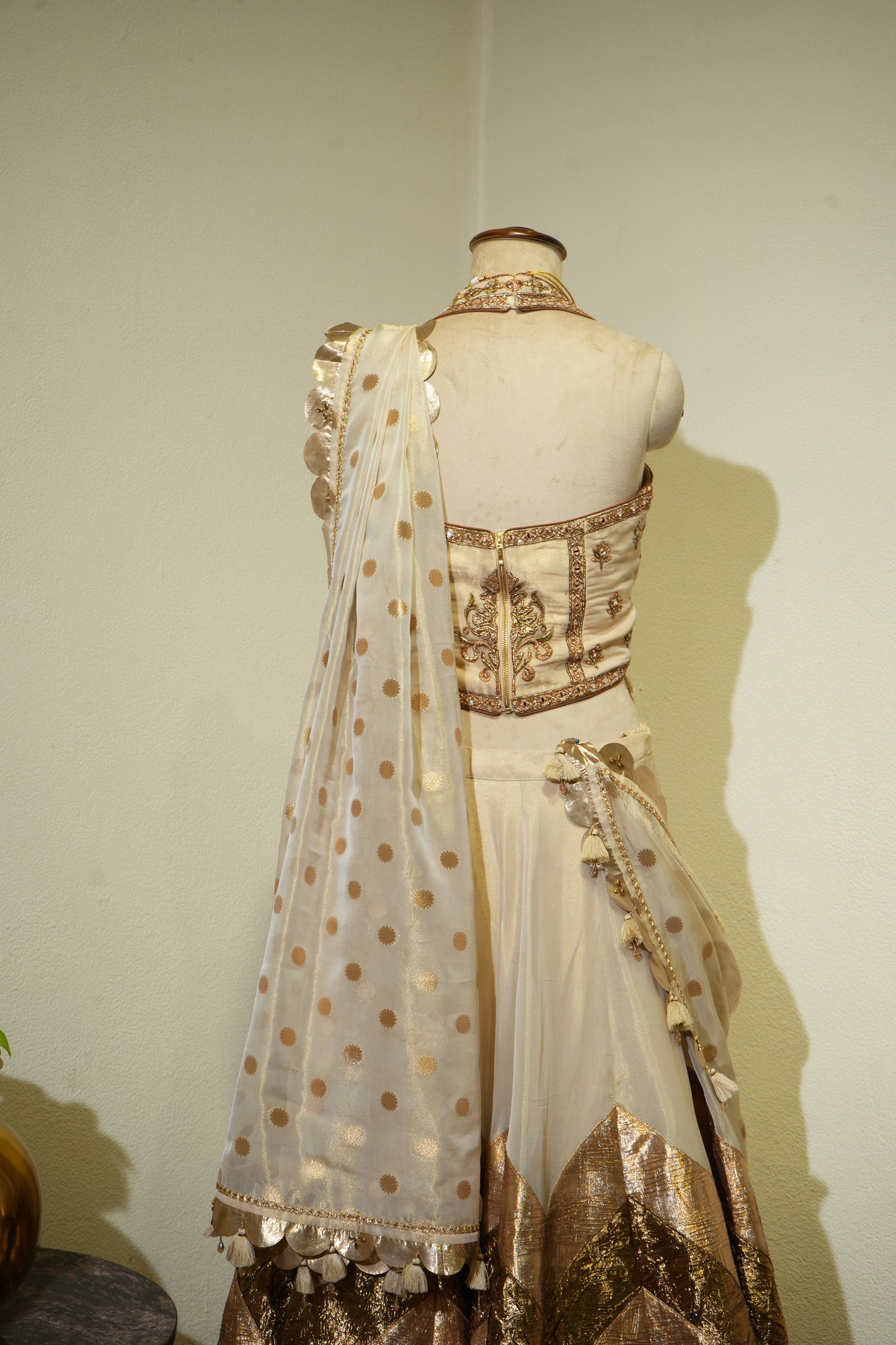 Ivory Gold Tissue Lehenga