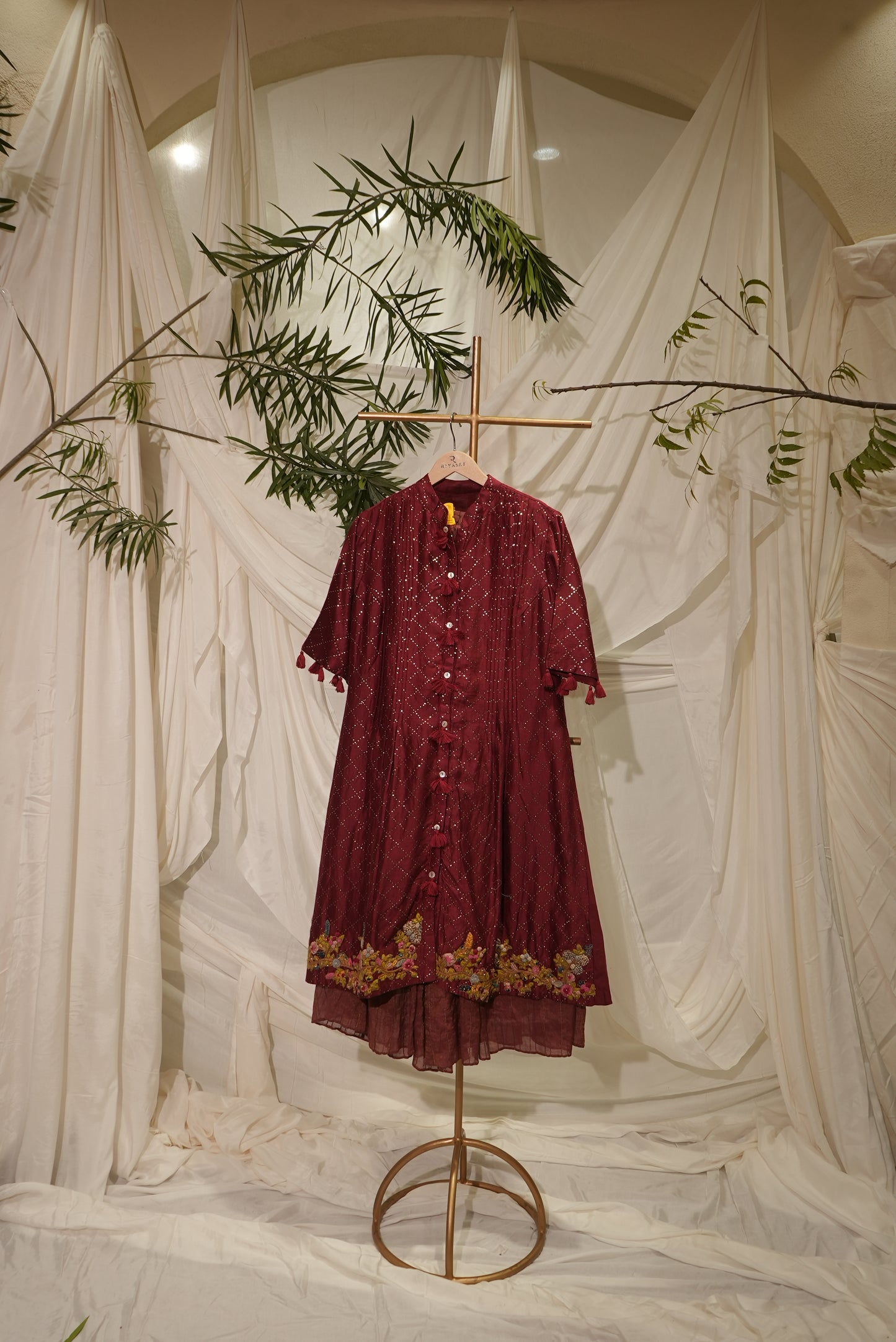 chanderi silk mukesh work mehroon