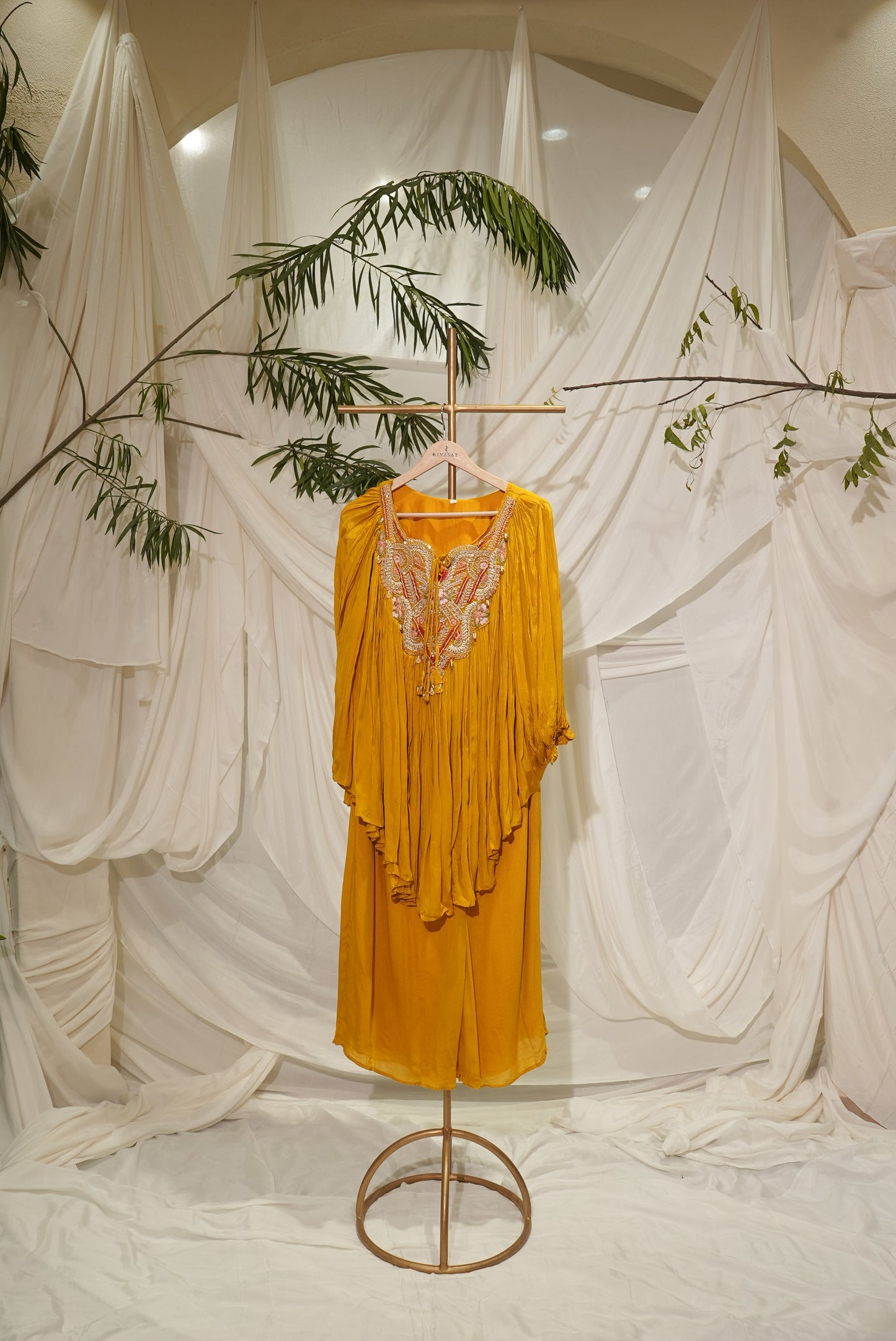 chinnon pleated kaaftan kesar yellow