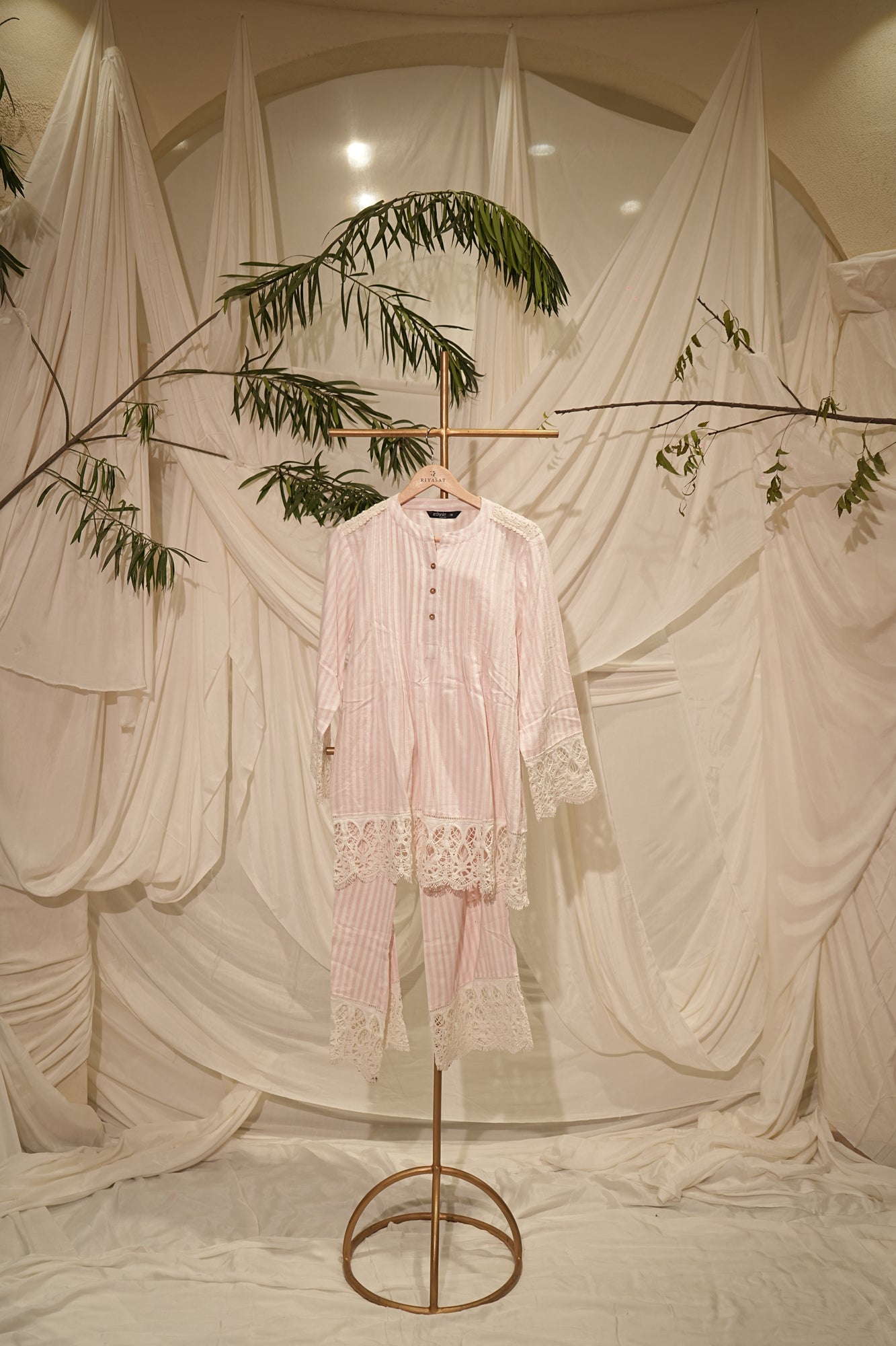 cotton pink striped cord set