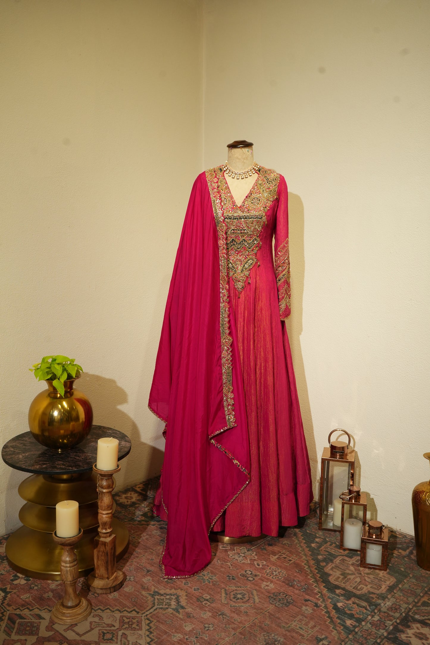 Pink Crush Tissue Anarkali