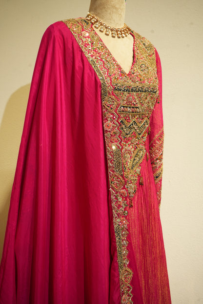 Pink Crush Tissue Anarkali