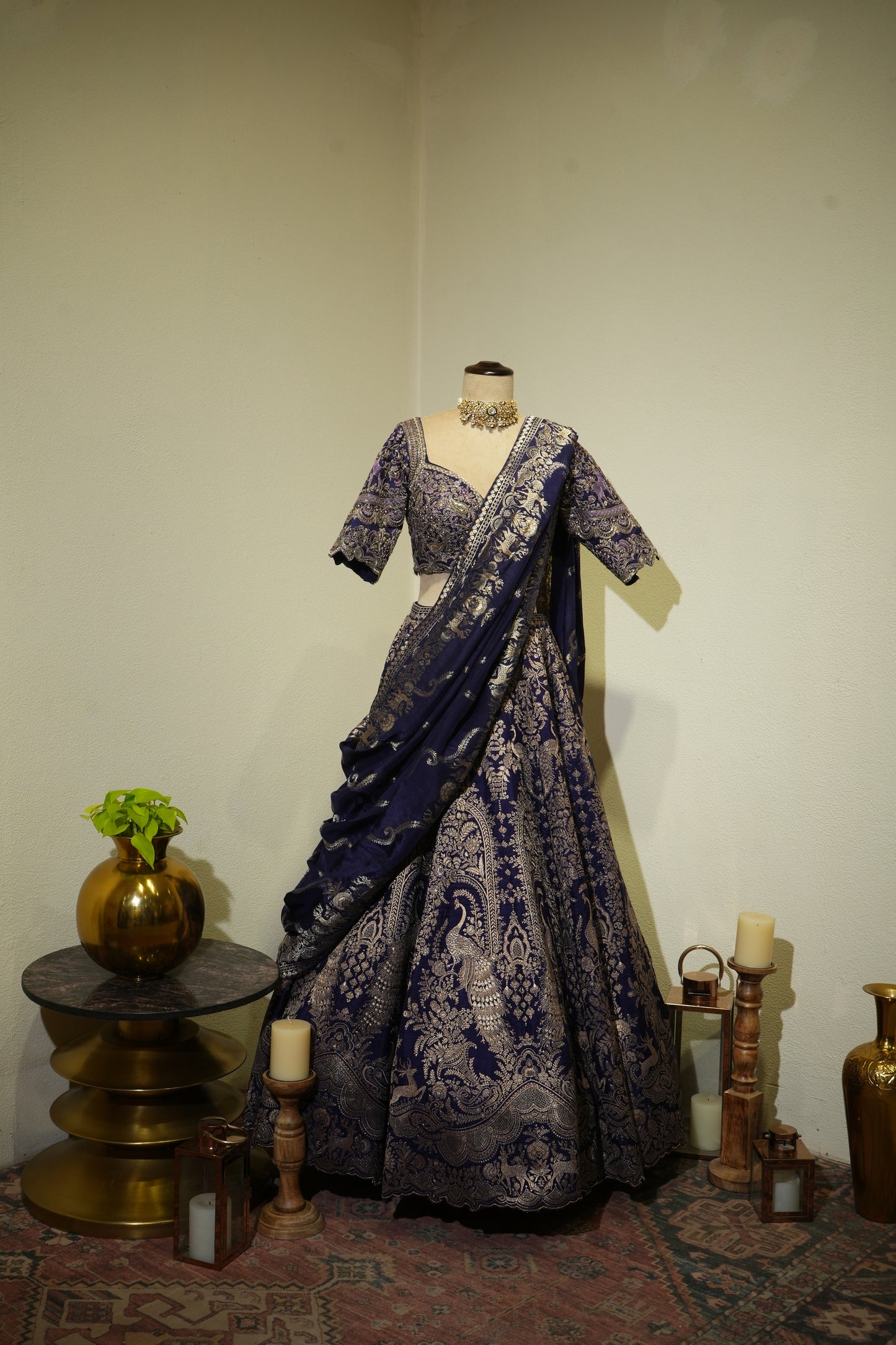 Purple Banarsi Peacock Lehenga