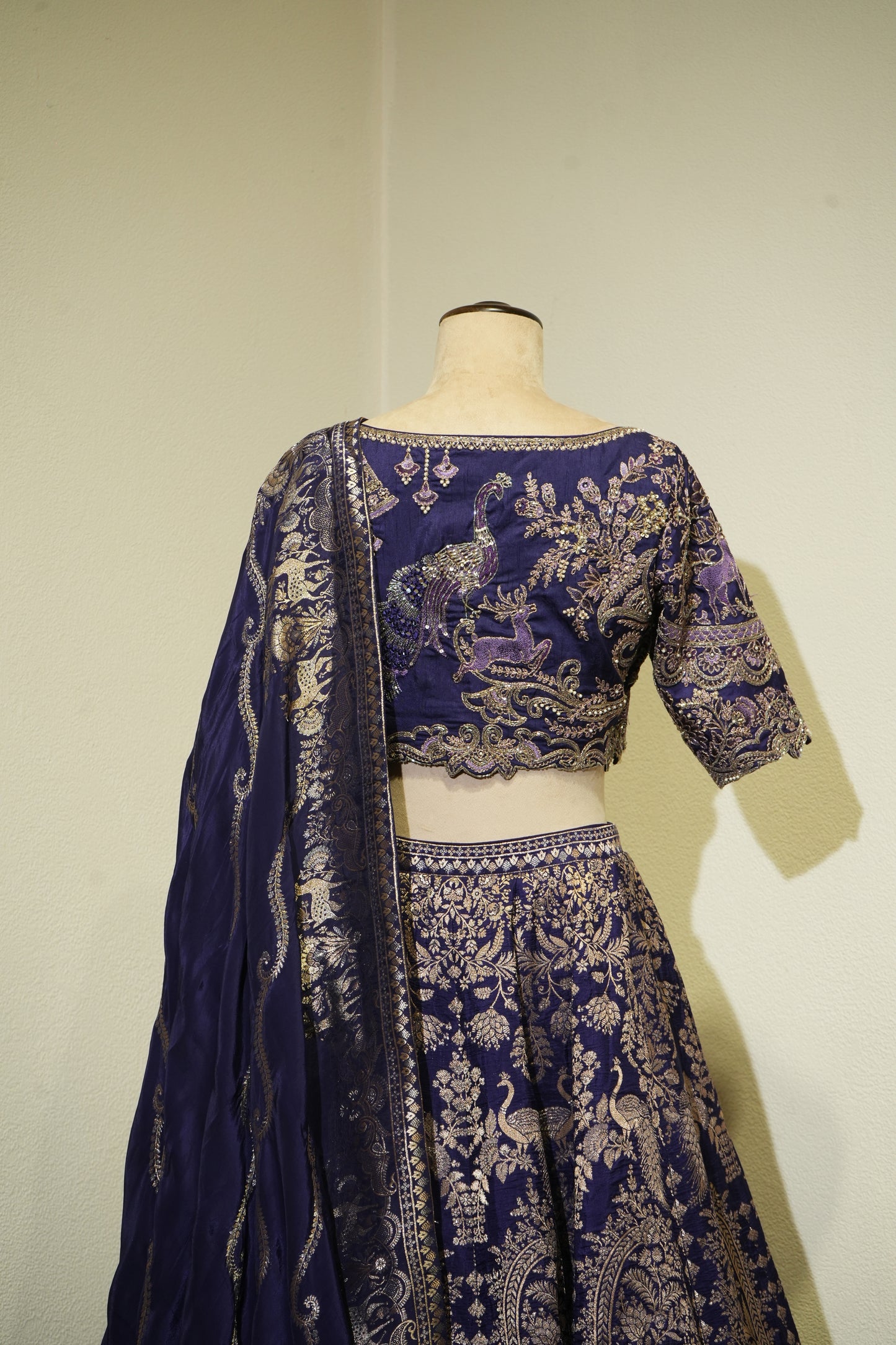 Purple Banarsi Peacock Lehenga
