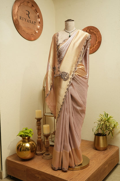 mauve tissue antique embrodered sareee