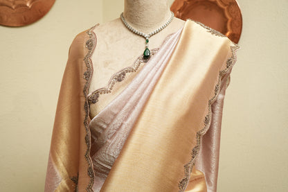 mauve tissue antique embrodered sareee