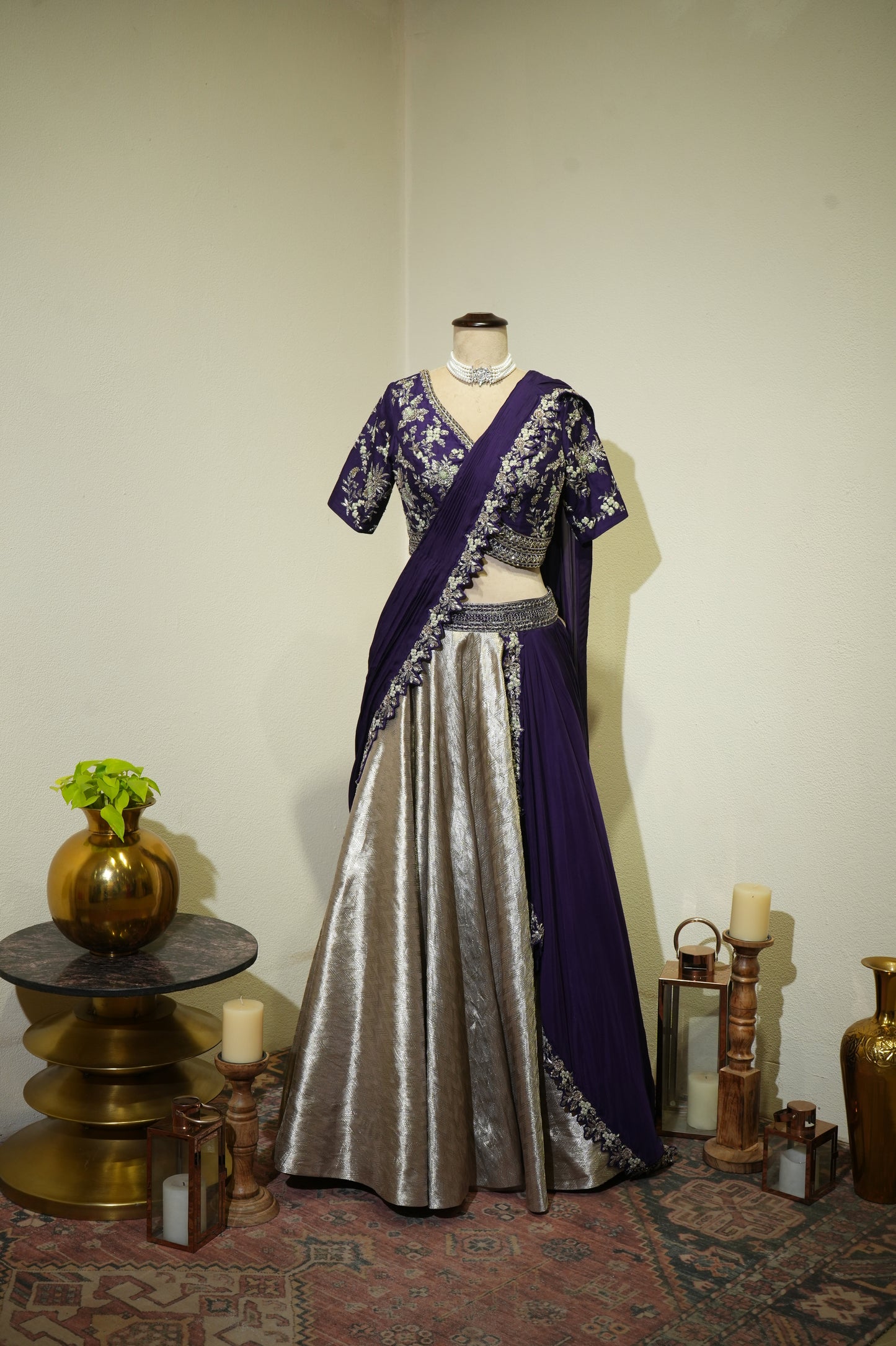 Silver Tissue Purple Drape Dress