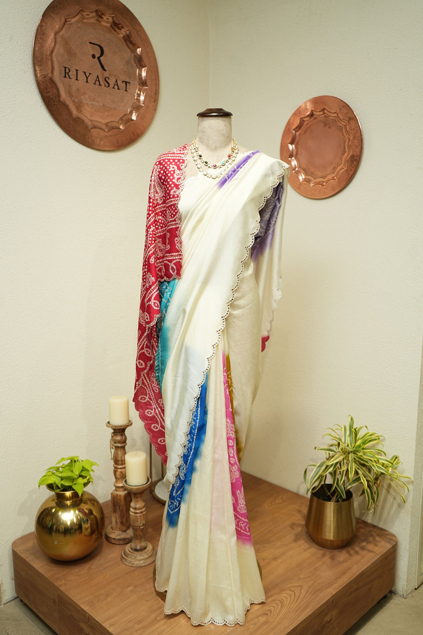 Multicolour Bandhni Saree
