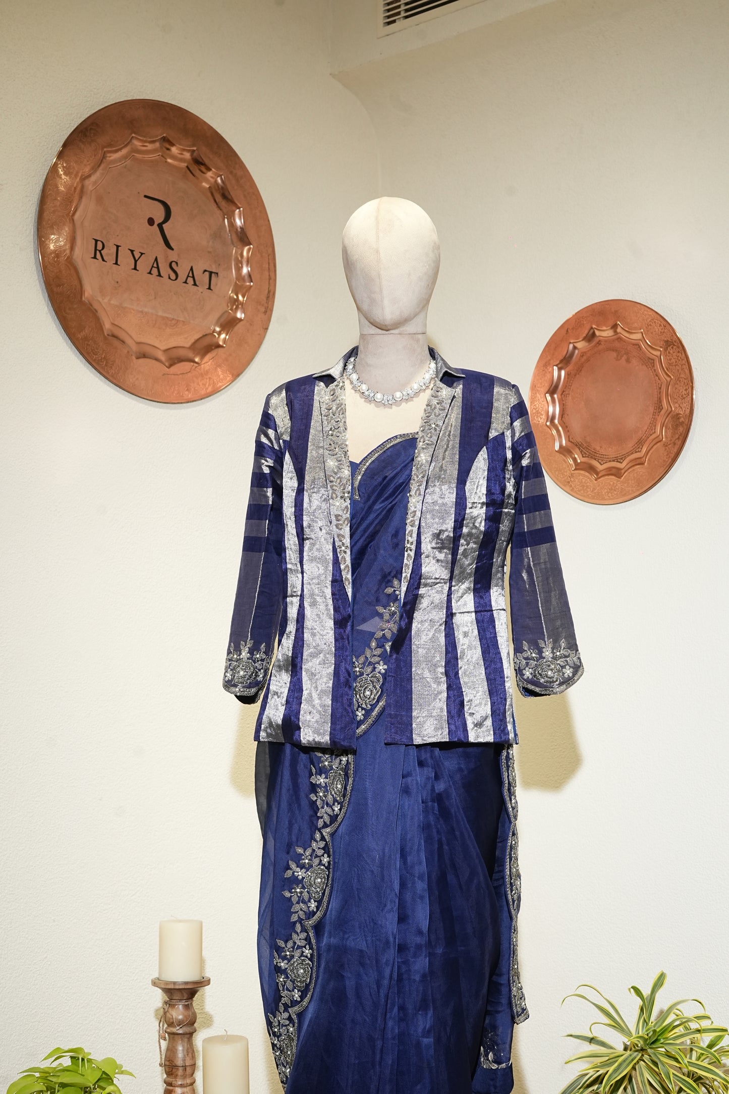 Royal blue Jacket Saree set