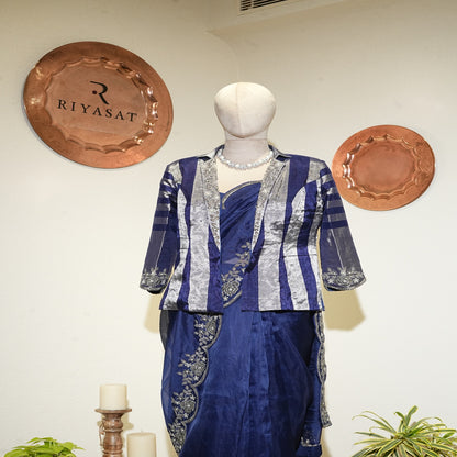 Royal blue Jacket Saree set