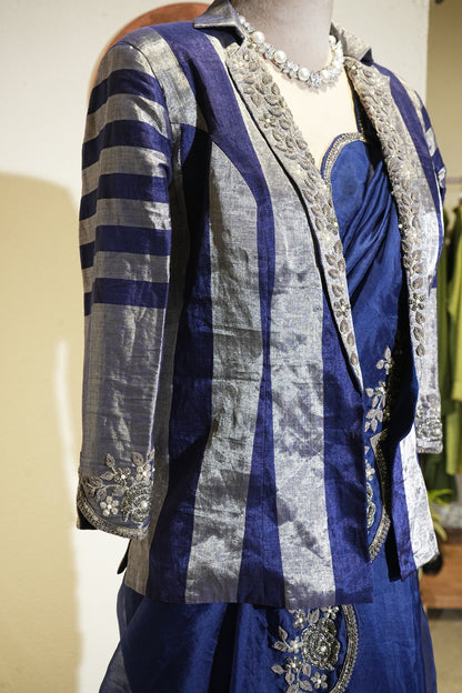 Royal blue Jacket Saree set