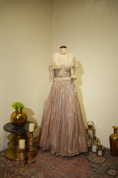 Mocha Glass Tissue Cape Dress