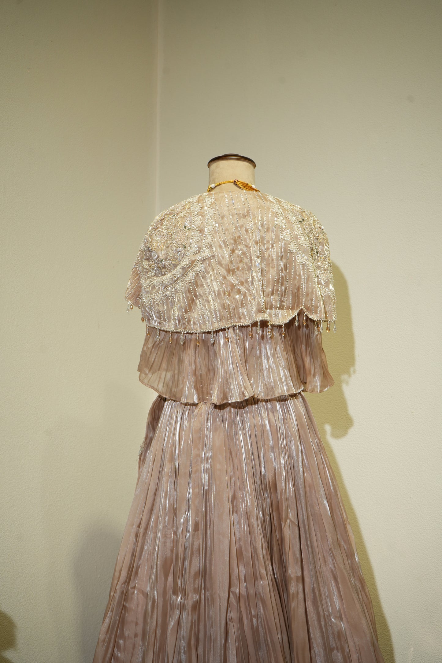 Mocha Glass Tissue Cape Dress