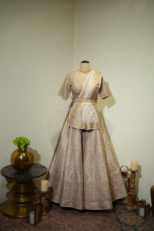 Ivory Gold Banarsi Lehenga