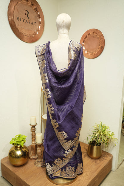 purple banarsi organza mughal work saree