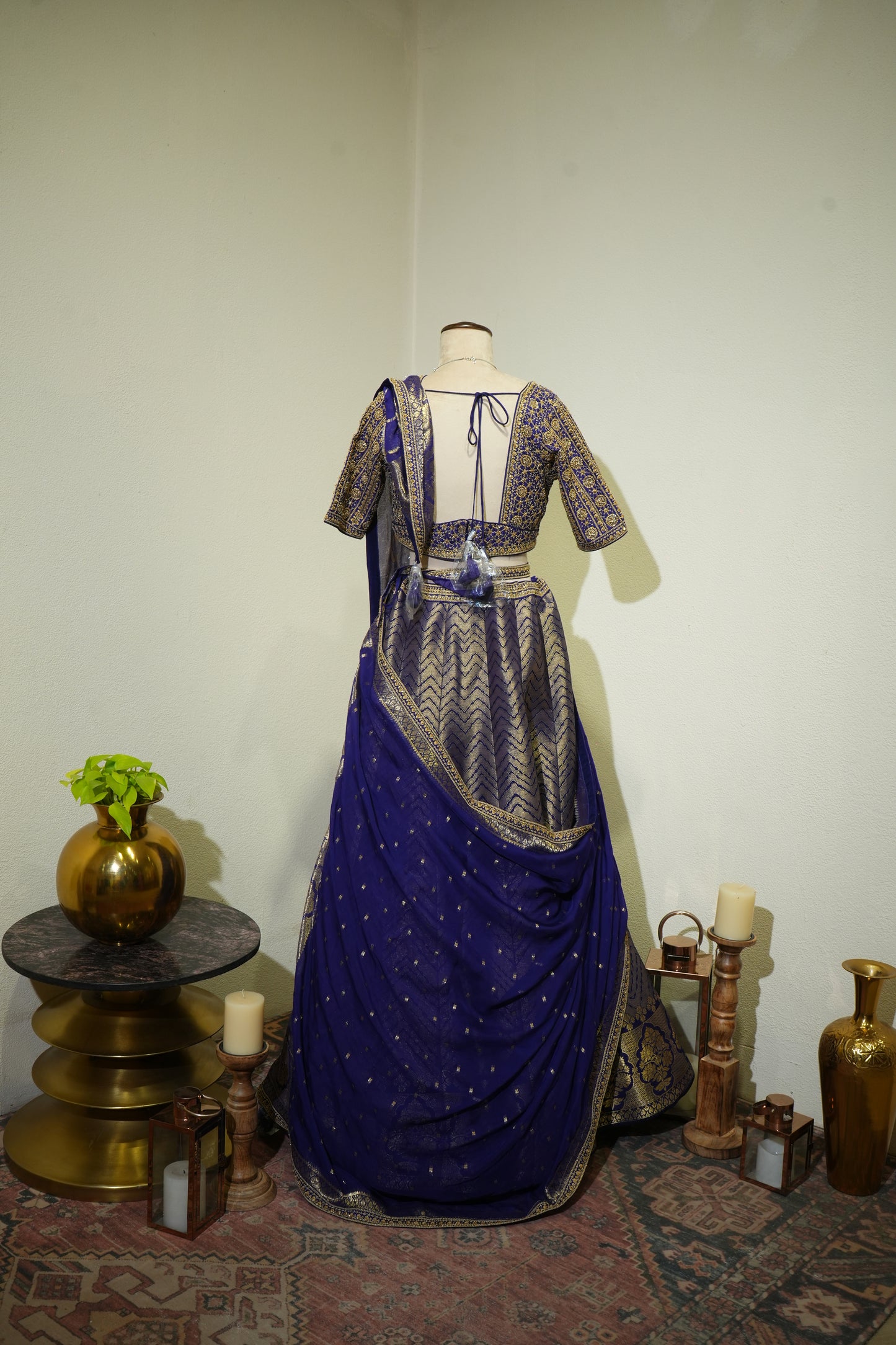 Blue Banarsi Embroidered Blouse Lehenga