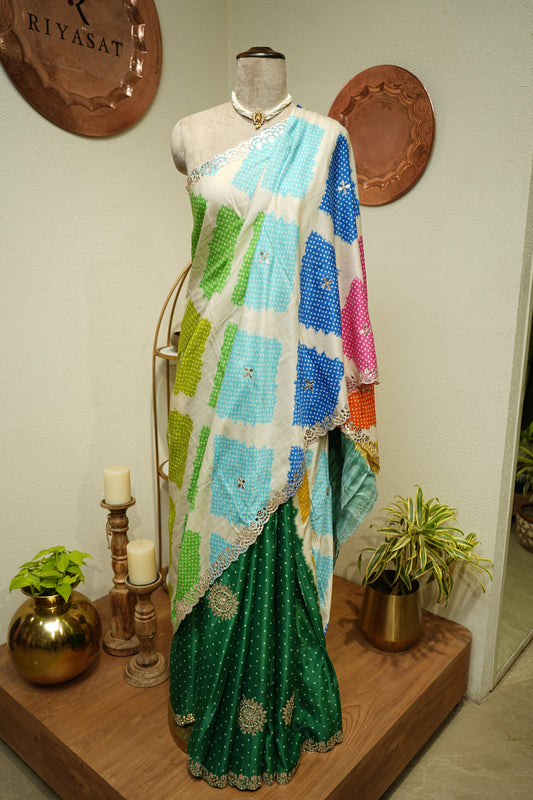 Multicolour bandhni gotta patti saree