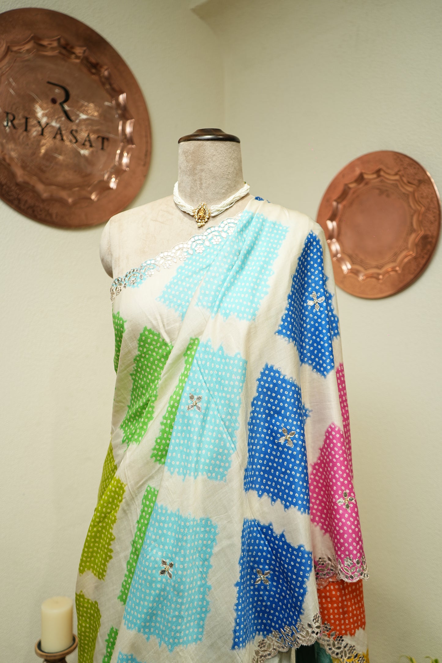 Multicolour bandhni gotta patti saree