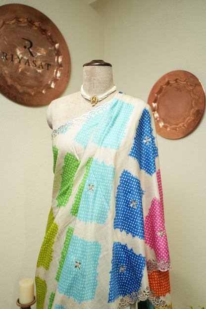 Multicolour bandhni gotta patti saree