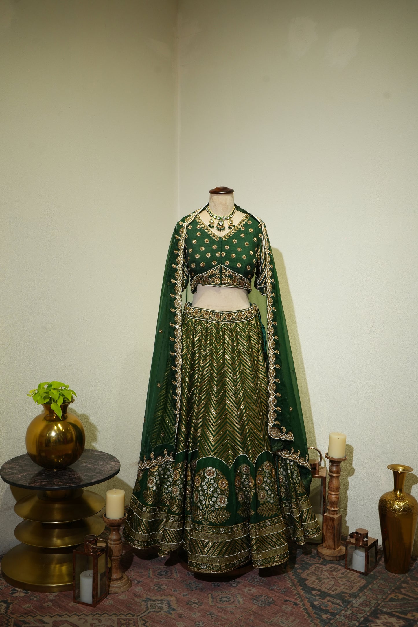 Green Banarsi Emboidered Lehenga