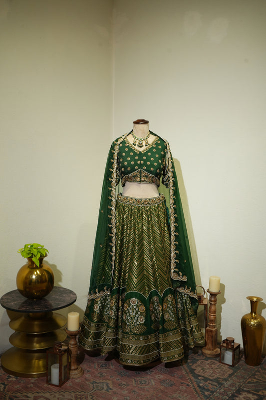 Green Banarsi Emboidered Lehenga
