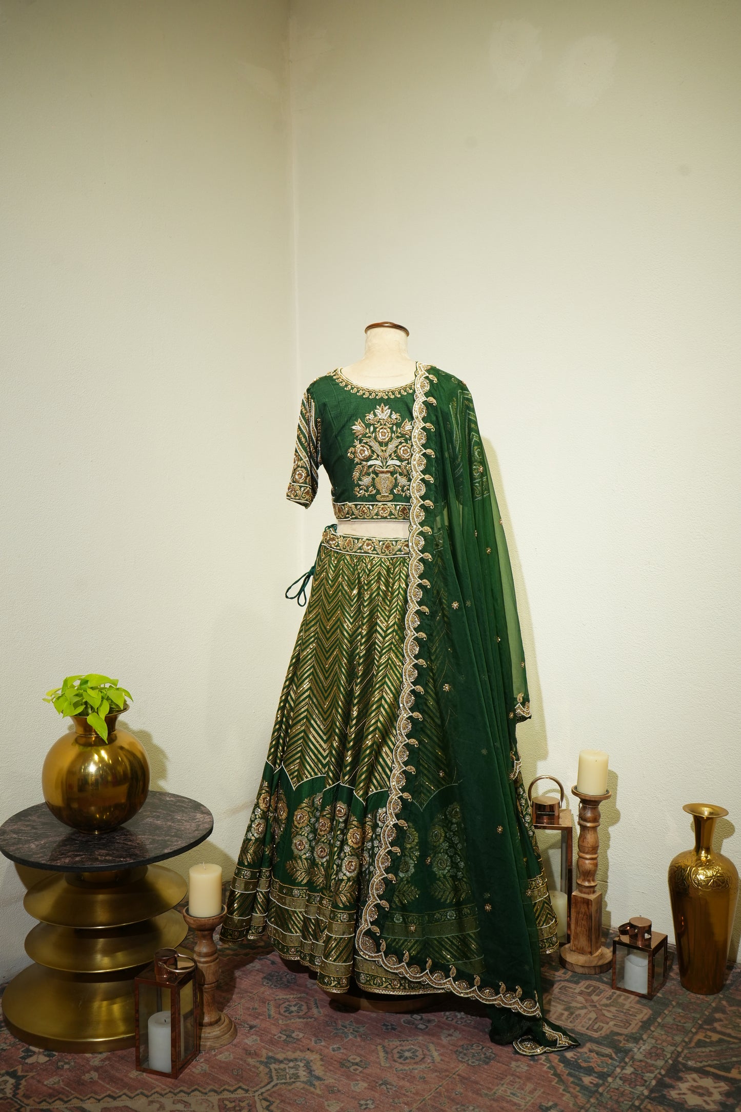 Green Banarsi Emboidered Lehenga