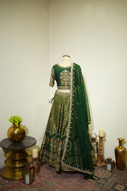 Green Banarsi Emboidered Lehenga
