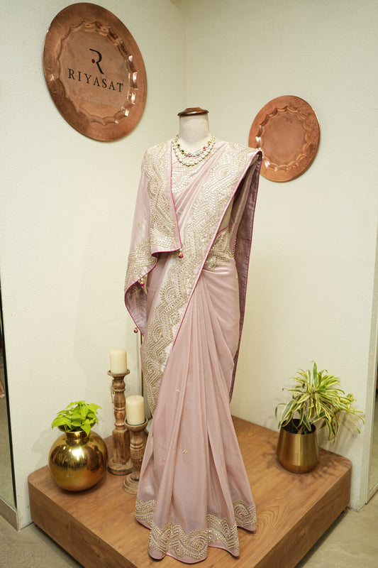 Pink tissue gotta pati saree