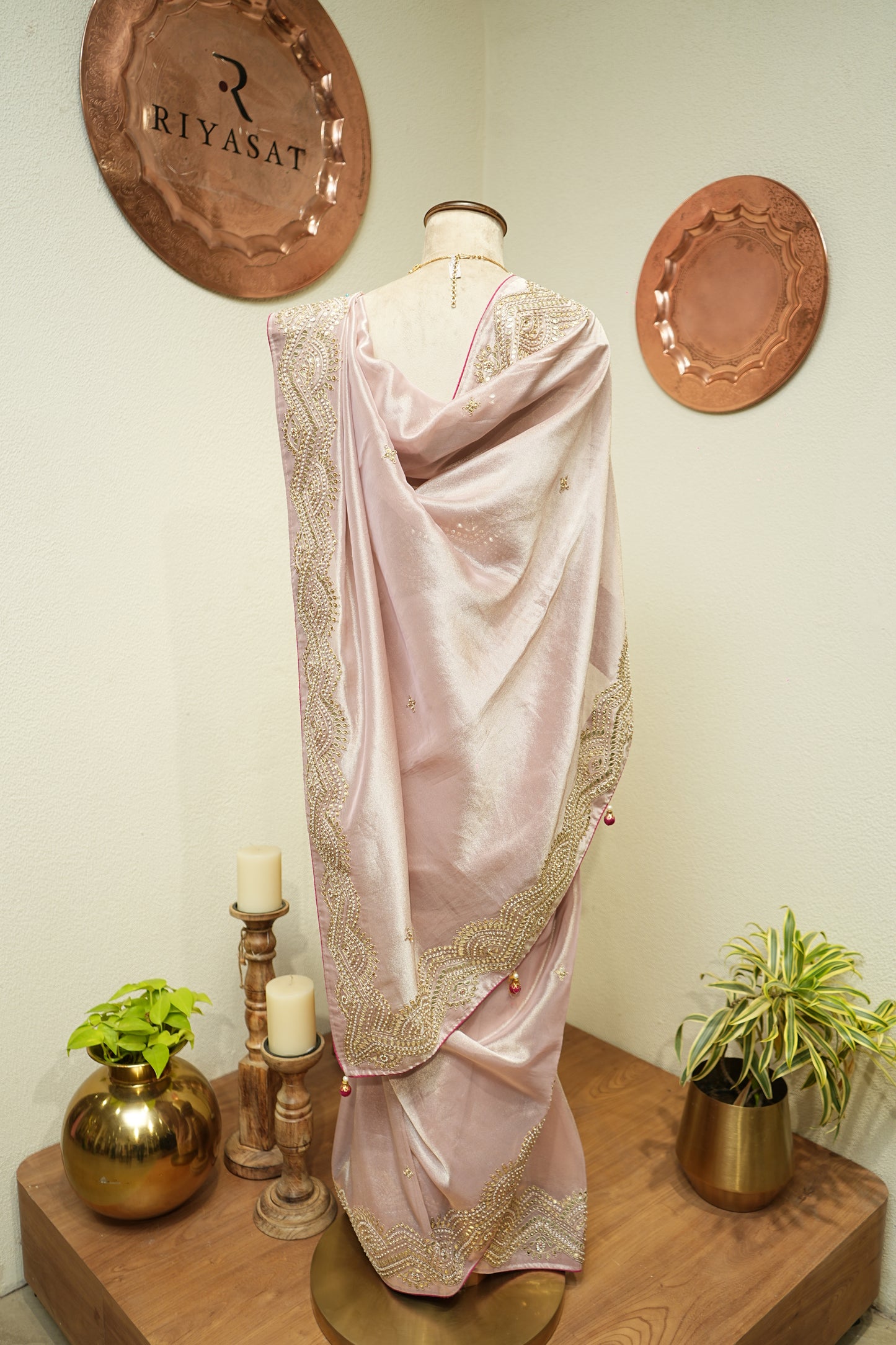 Pink tissue gotta pati saree