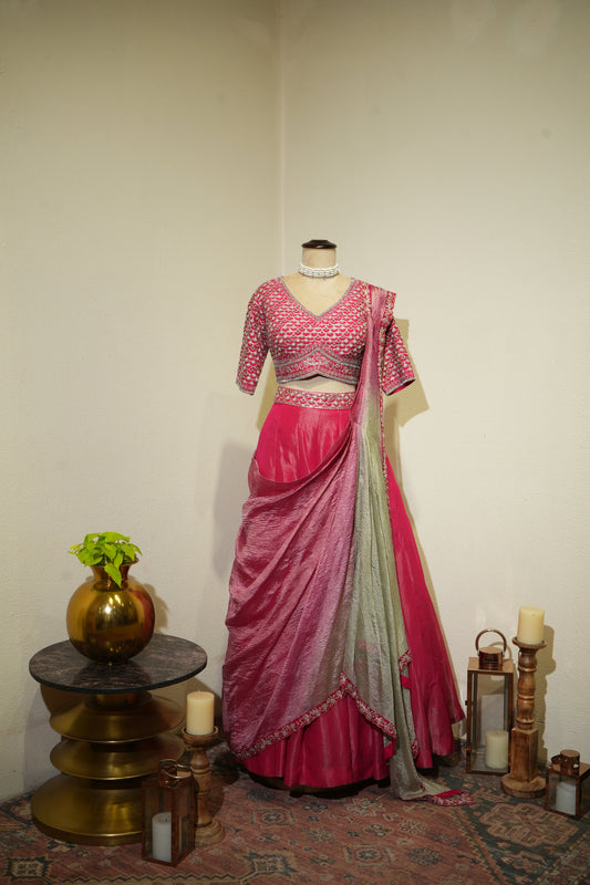 Pink Grey Ombre Drape Dress