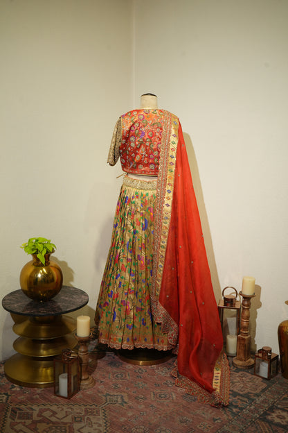 Golden Paithani Embroidered Lehenga