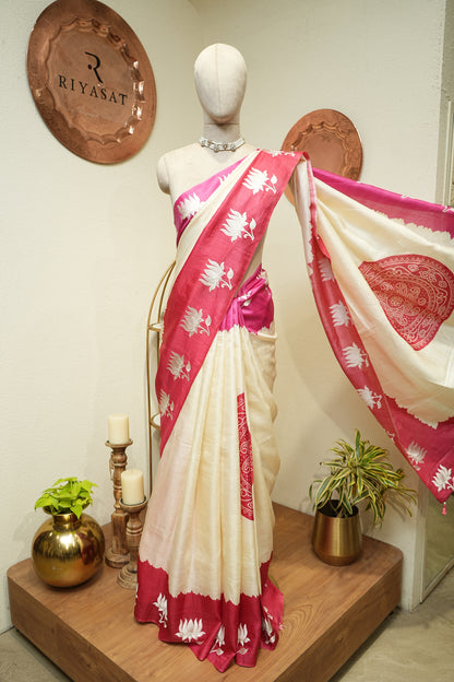 tusser bandhani lotus saree