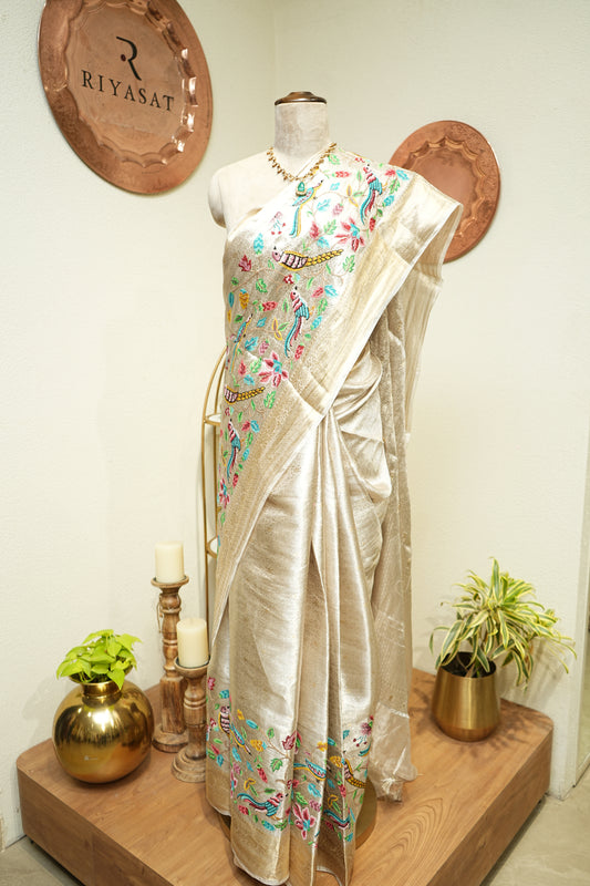 Banarsi Silver Tissue Convent Saree
