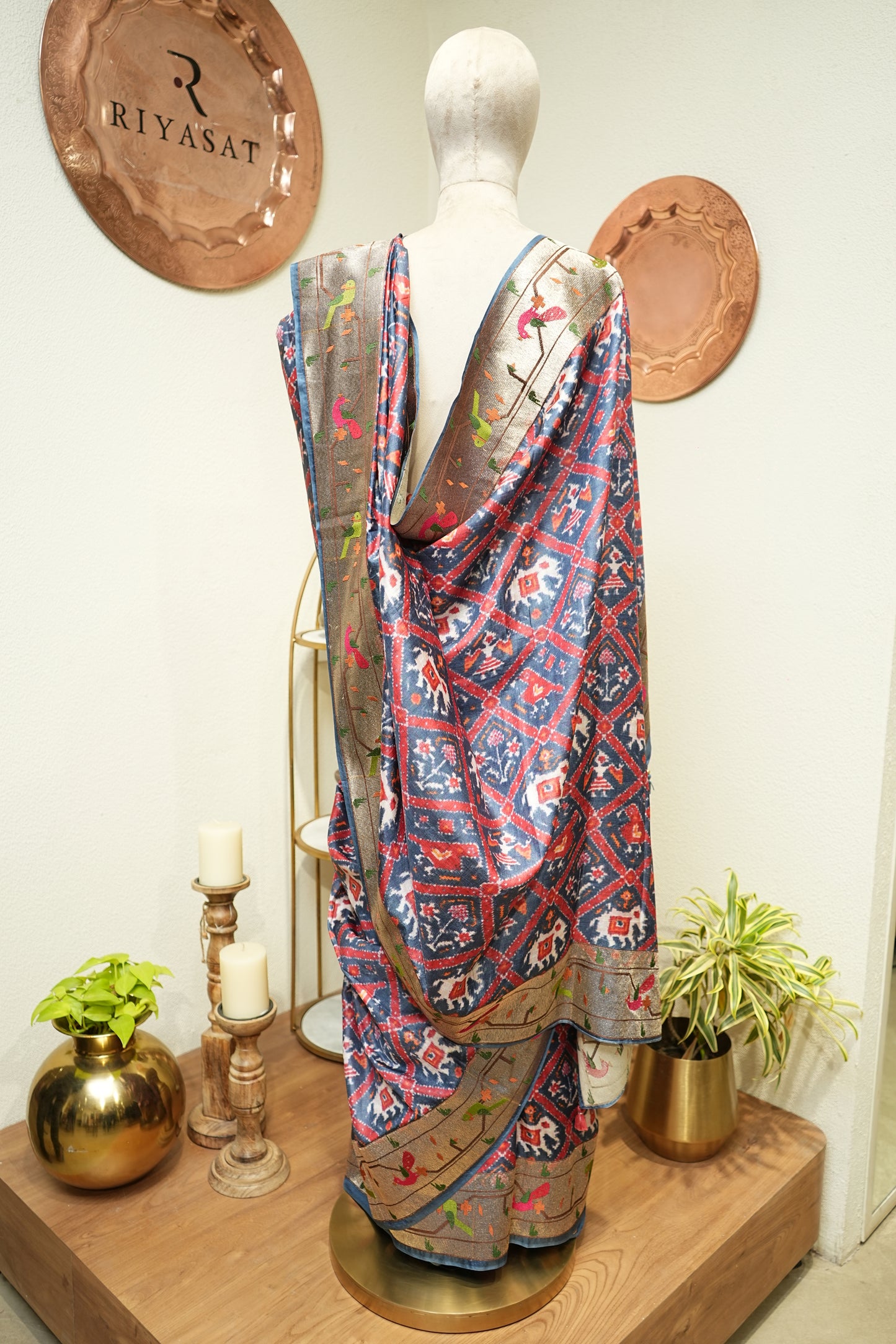 Ikkat Tusser Print Paithani Border Saree