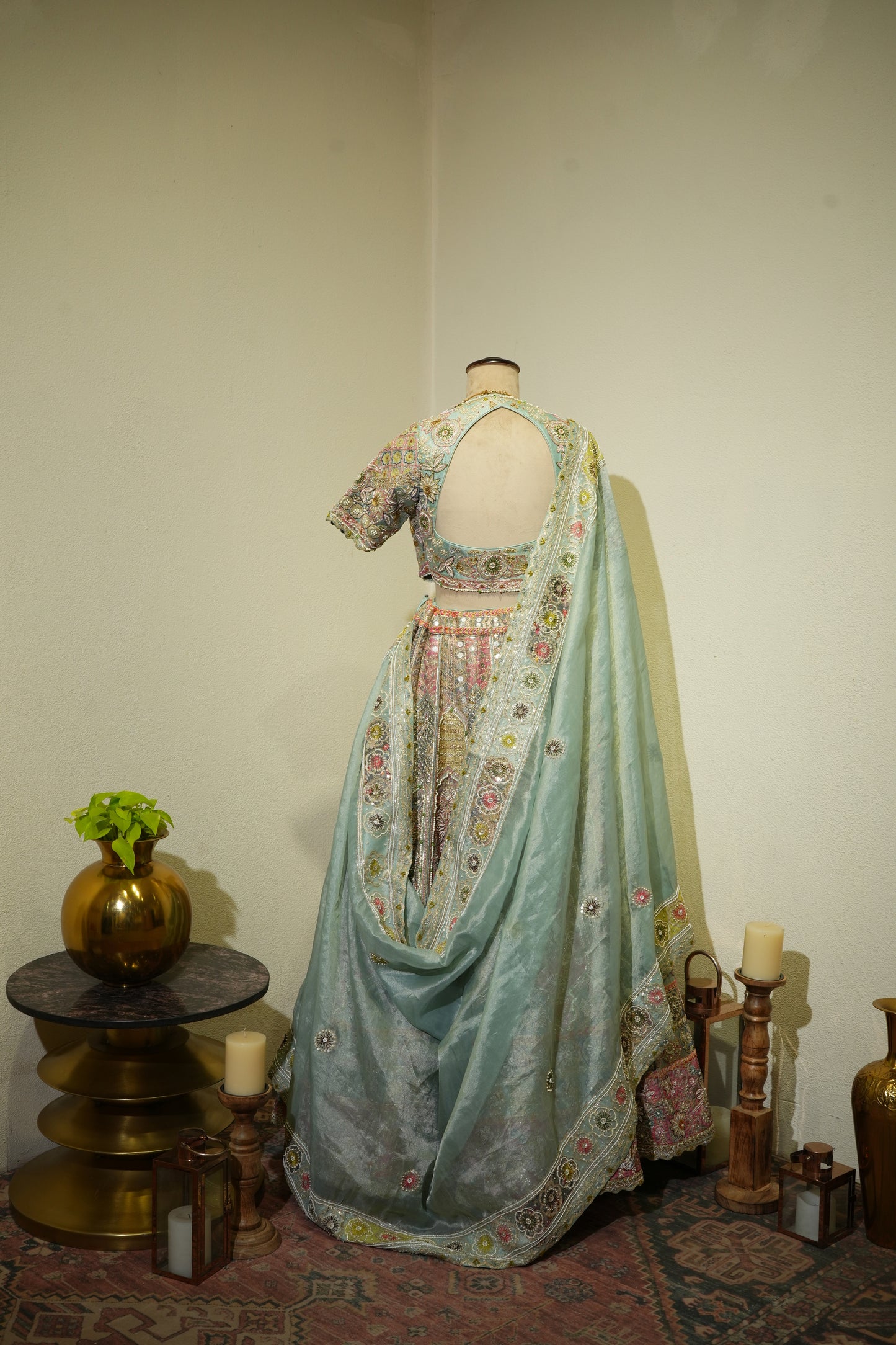 Ferozi Pink Tissue Lehenga