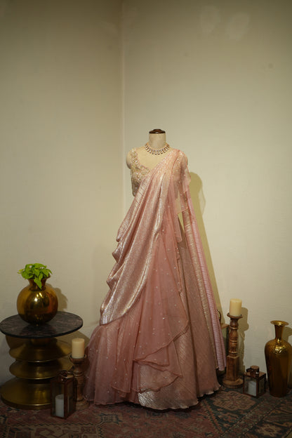 Crush Tissue Peach Lehenga