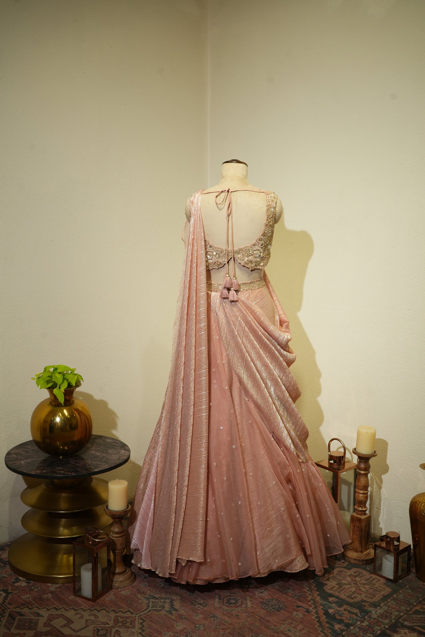 Crush Tissue Peach Lehenga