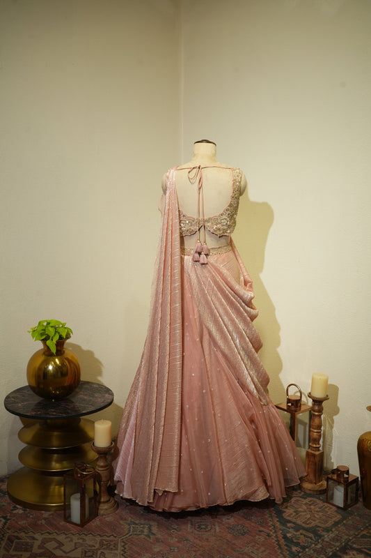 Crush Tissue Peach Lehenga