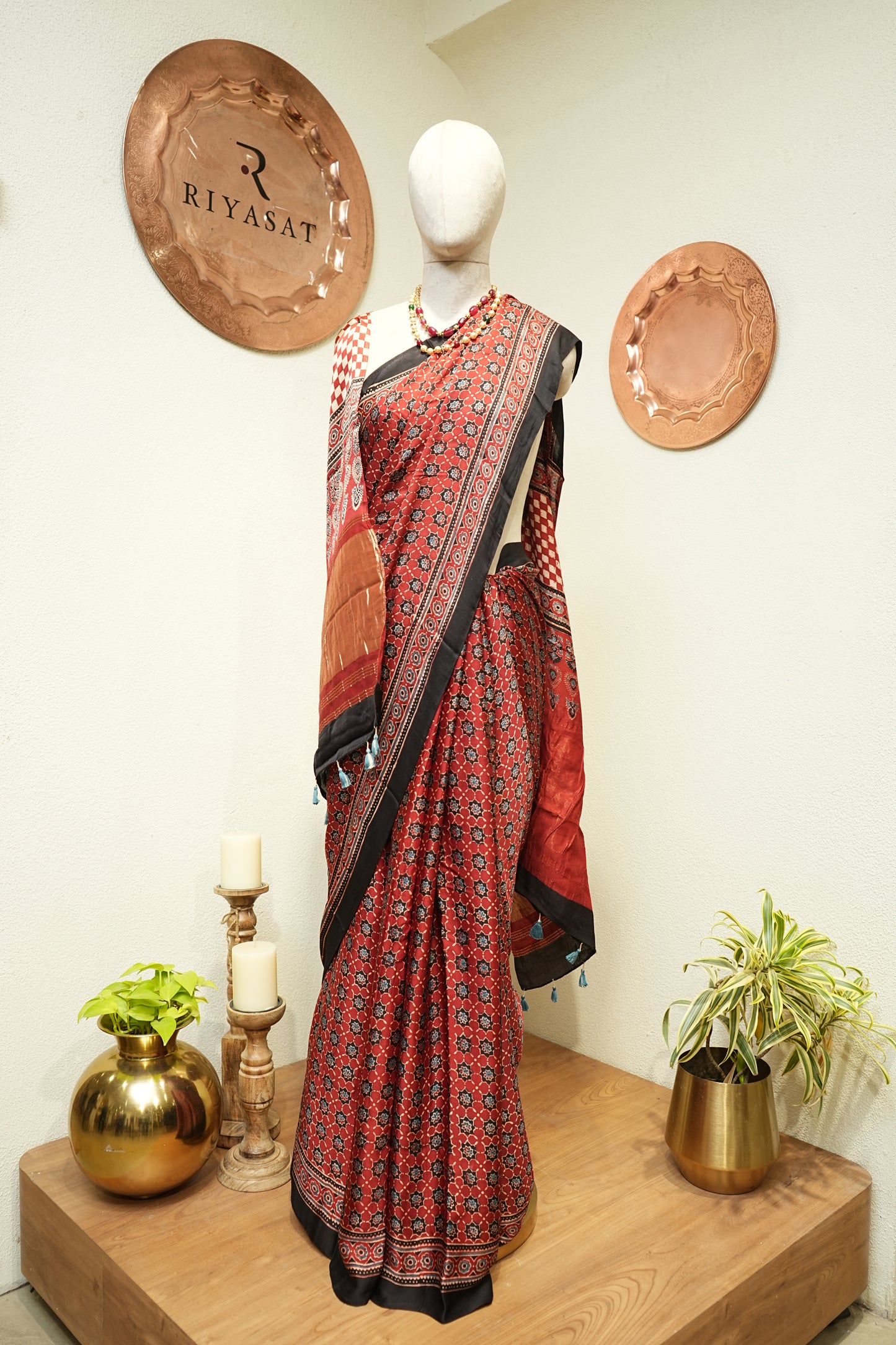 Ajrak Printed Gazzi Silk Saree