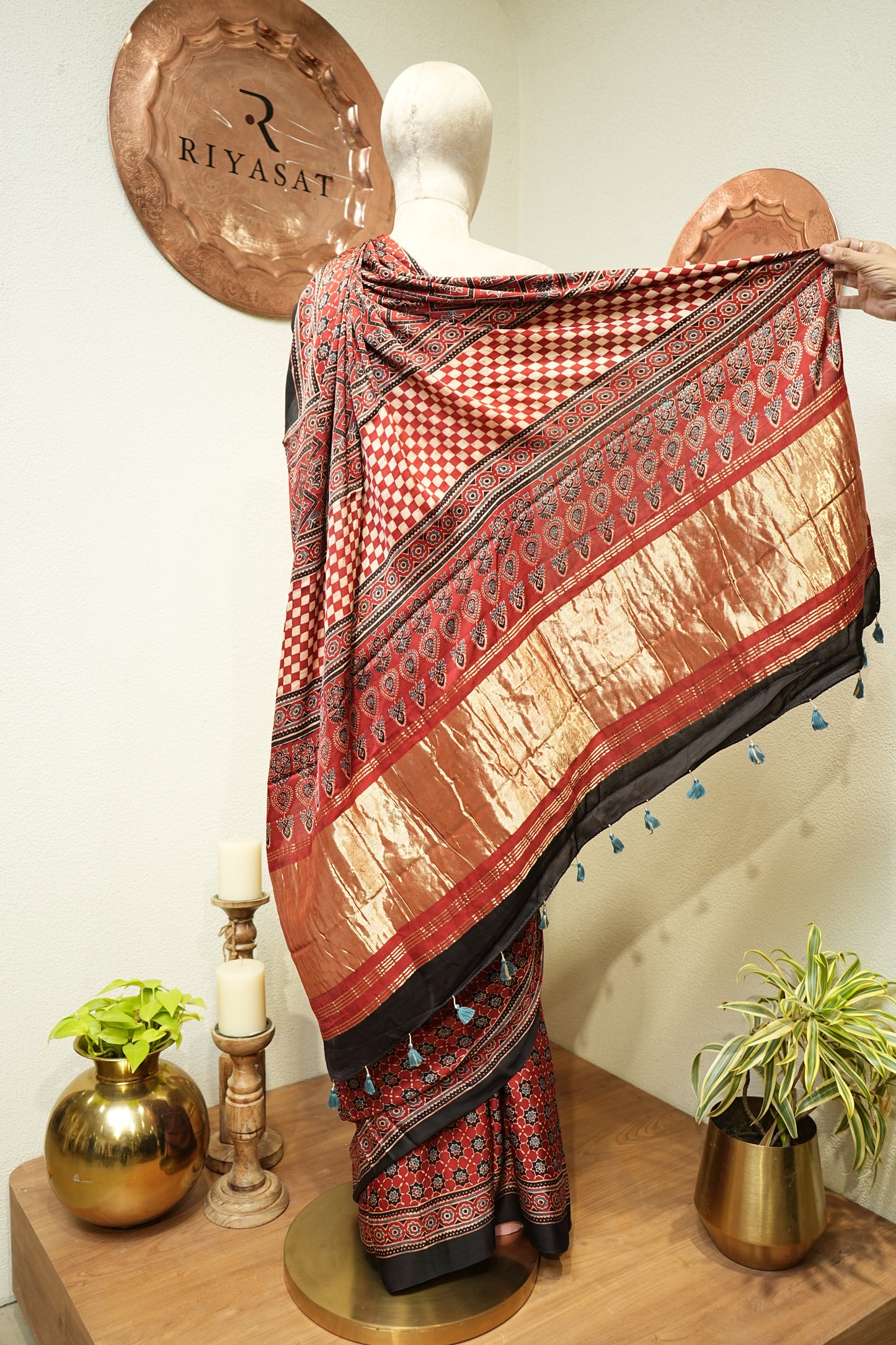 Ajrak Printed Gazzi Silk Saree