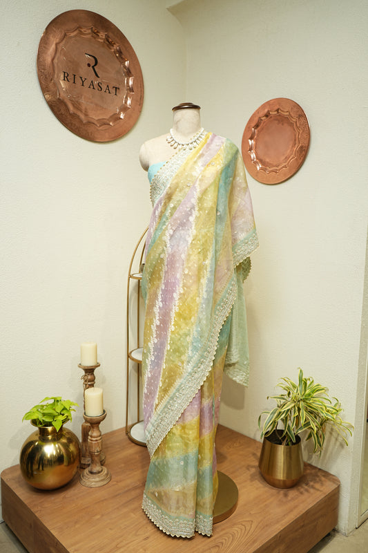 Banarsi Rangkaat Organza Embroidery Saree