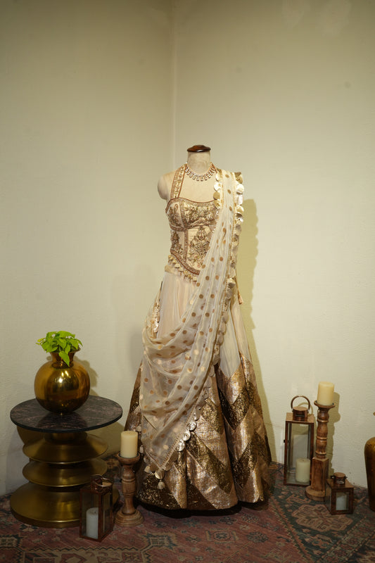 Ivory Gold Tissue Lehenga