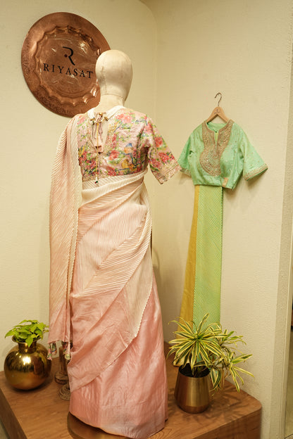 Pastel pink crushed tussar silk saree