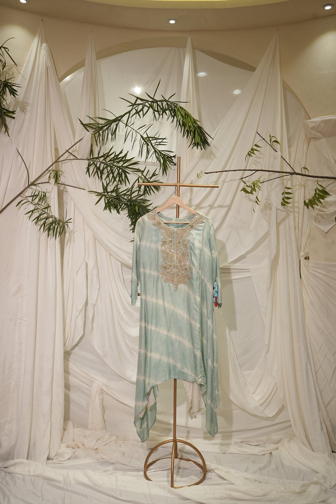 Chanderi laheriya print sky blue