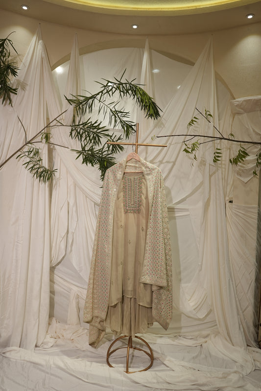 chanderi shirt chicken kaari dupatta beige
