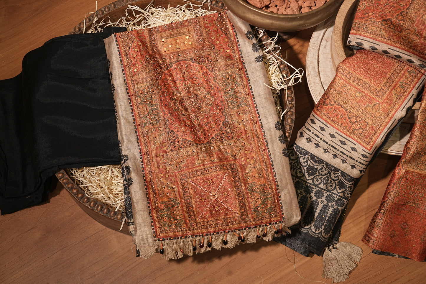 chanderi silk beige weaving dupatta