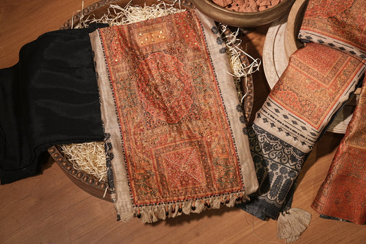 chanderi silk beige weaving dupatta