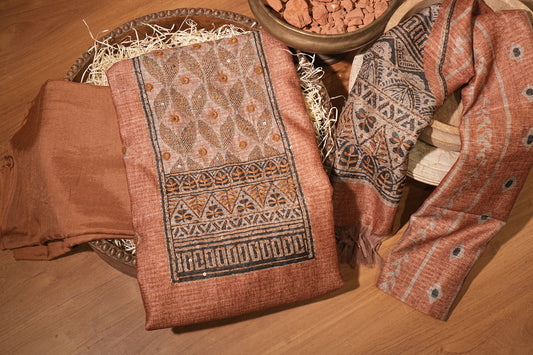 chanderi silk dusty rust