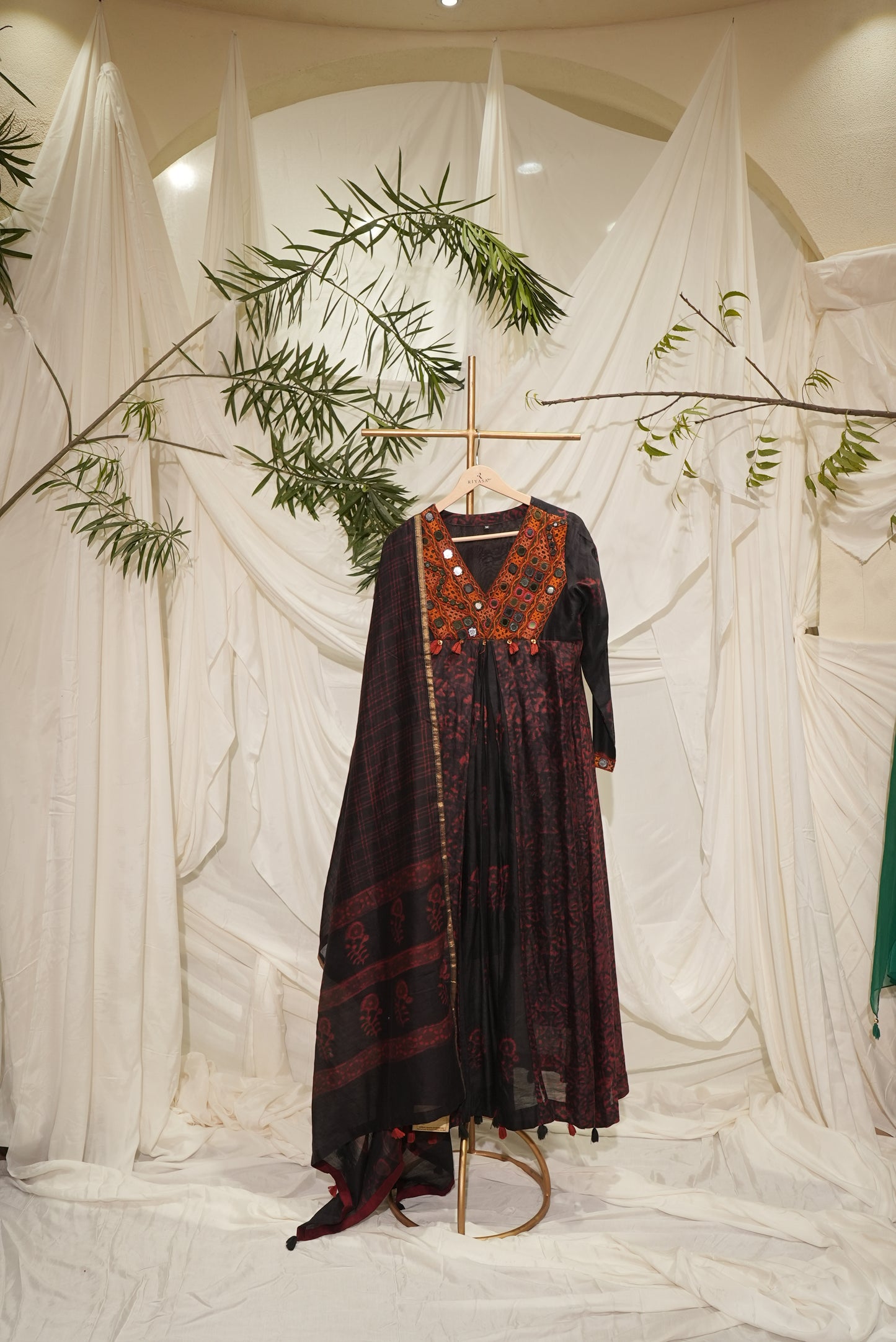 chanderi suit kutch black